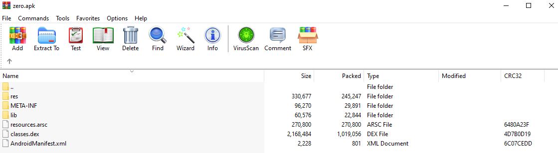 Apk package content viewed in winRAR